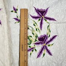 Load image into Gallery viewer, Vintage Hand Embroidered Purple Flowers on Tablecloth
