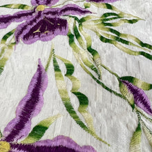 Load image into Gallery viewer, Vintage Hand Embroidered Purple Flowers on Tablecloth
