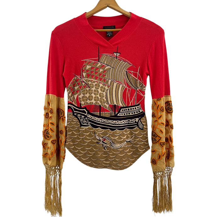 90s Custo Barcelona Long Sleeve Top w Fringe Size Medium/Large