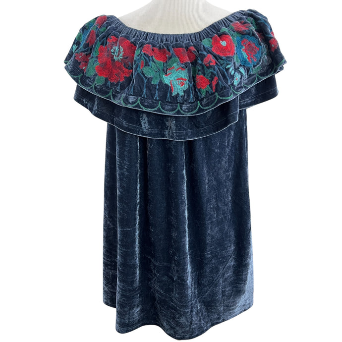 Umgee Embroidered Velvet Mini Dress Size Small