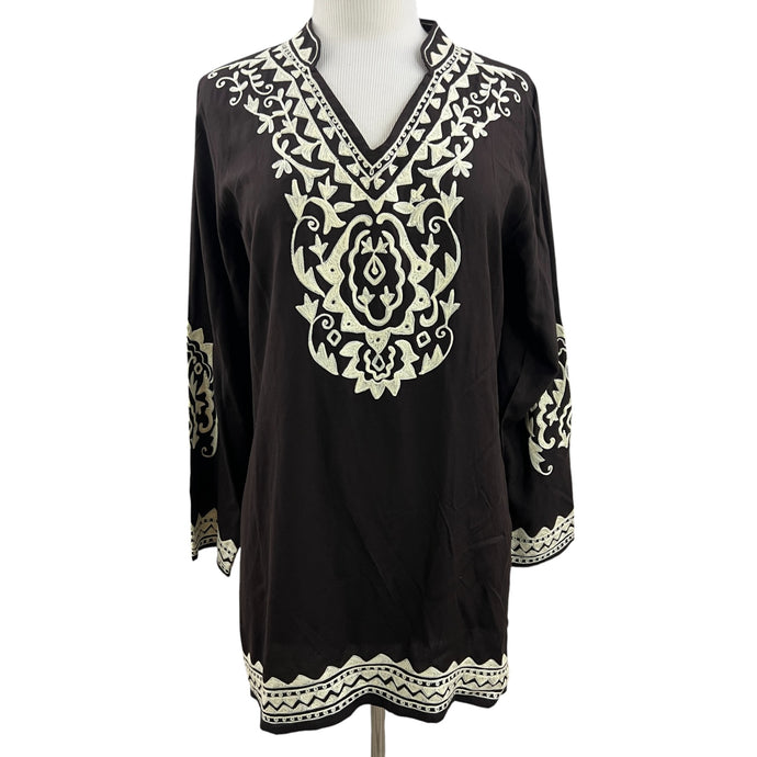 Brown Embroidered Tunic Dress Size Medium