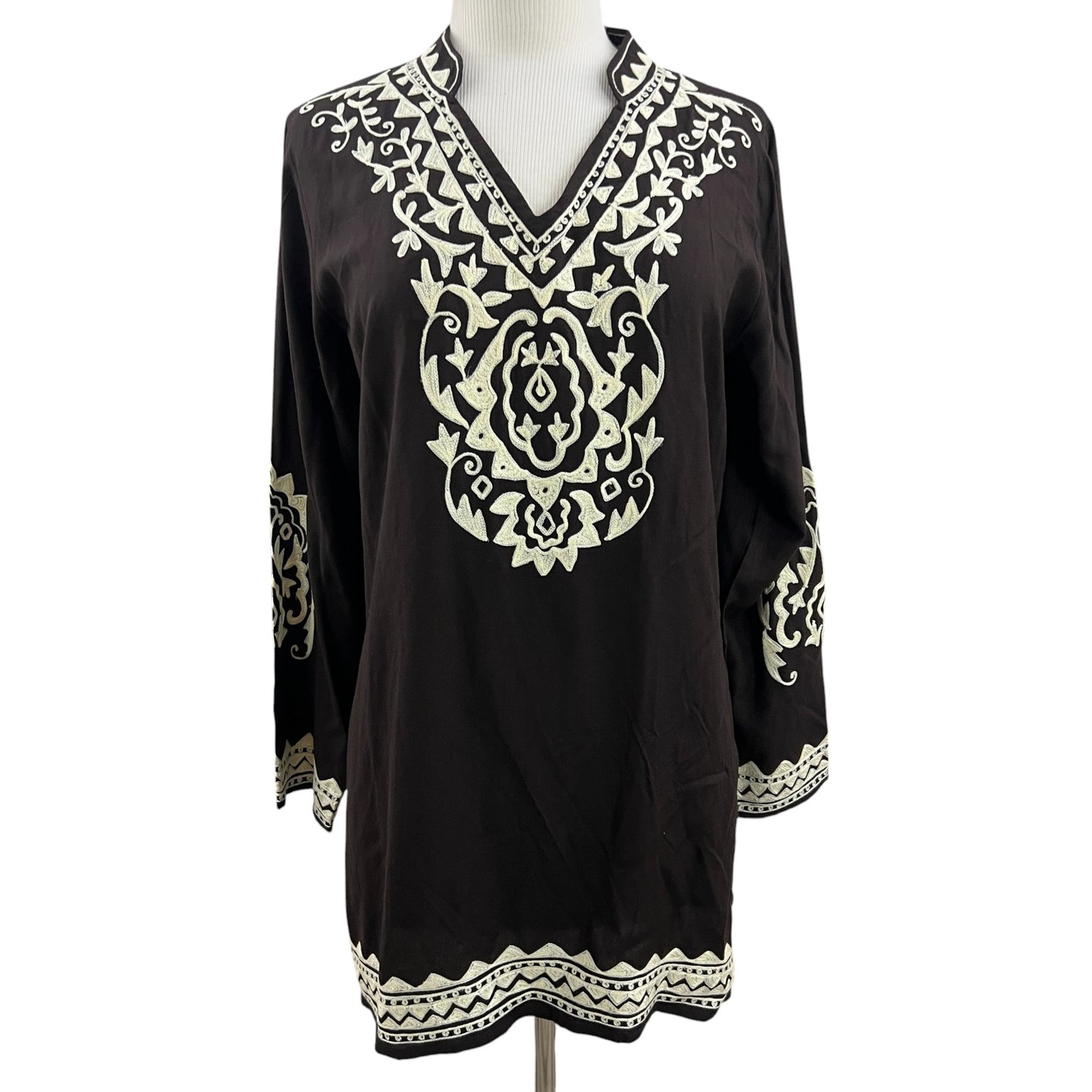 Brown Embroidered Tunic Dress Size Medium