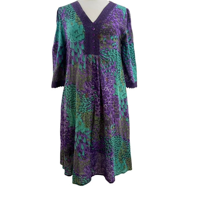VTG Purple Multicolor Peasant Dress Size Medium