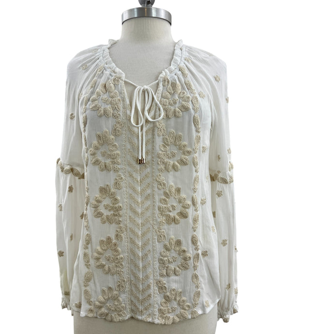 Hale Bob Los Angeles Embroidered Cotton Linen Peasant Top Size XS