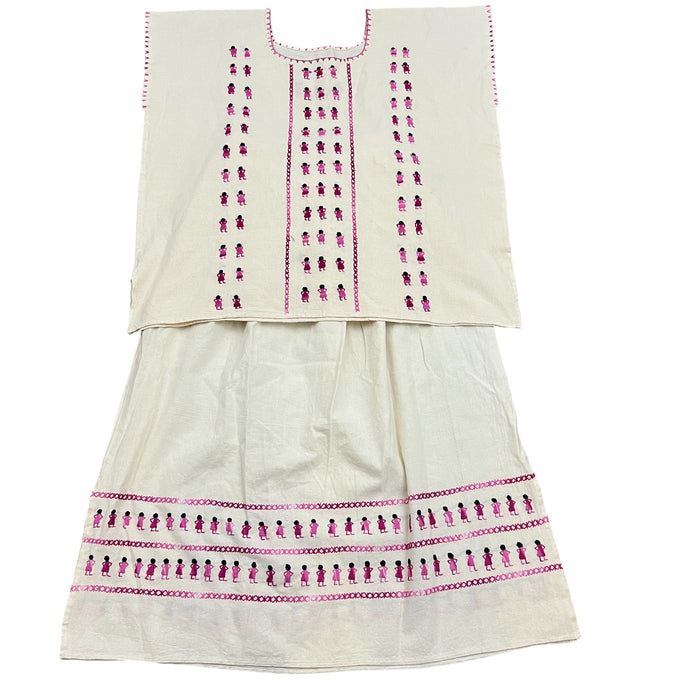 Hand Folk Art Embroidered Skirt & Top Set One Size