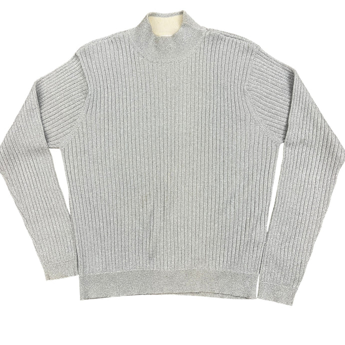 Silver Metallic Cable Knit Silk Sweater Size XL
