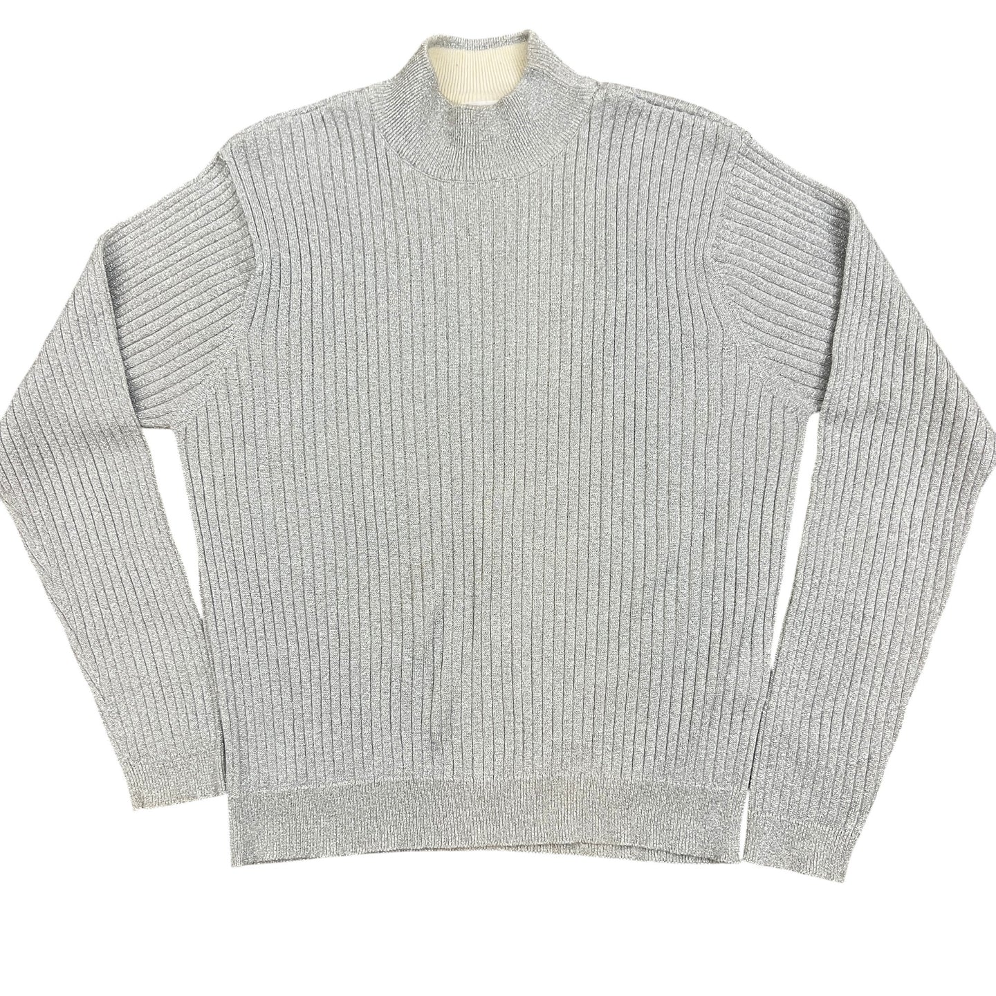 Silver Metallic Cable Knit Silk Sweater Size XL