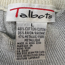 Load image into Gallery viewer, Silver Metallic Cable Knit Silk Sweater Size XL
