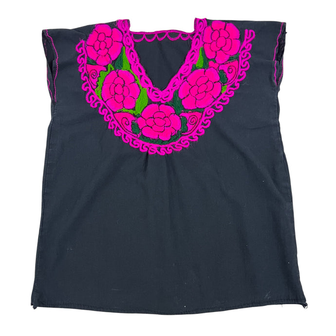 Black Embroidered Floral Peasant Top Size Medium
