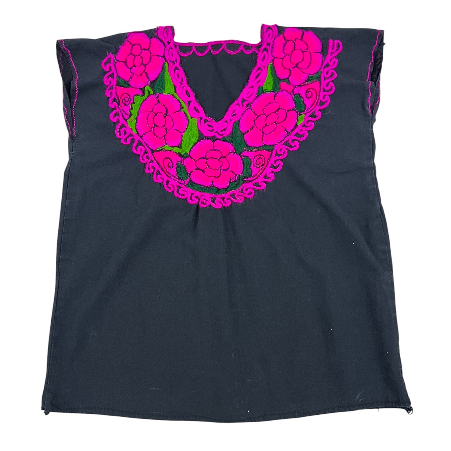 Black Embroidered Floral Peasant Top Size Medium