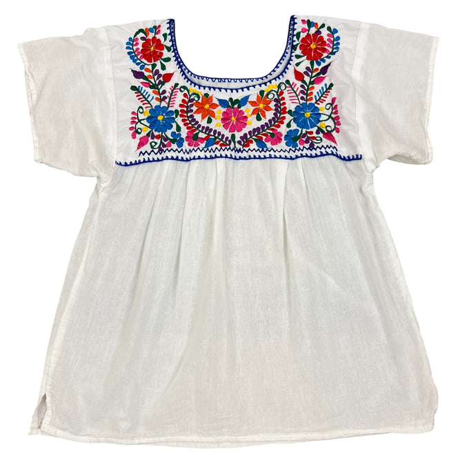 White Embroidered Floral Peasant Top Size Small