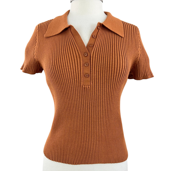 Vintage Calvin Klein 3/4 Button Collar Short Sleeve Knit Top Size Lg