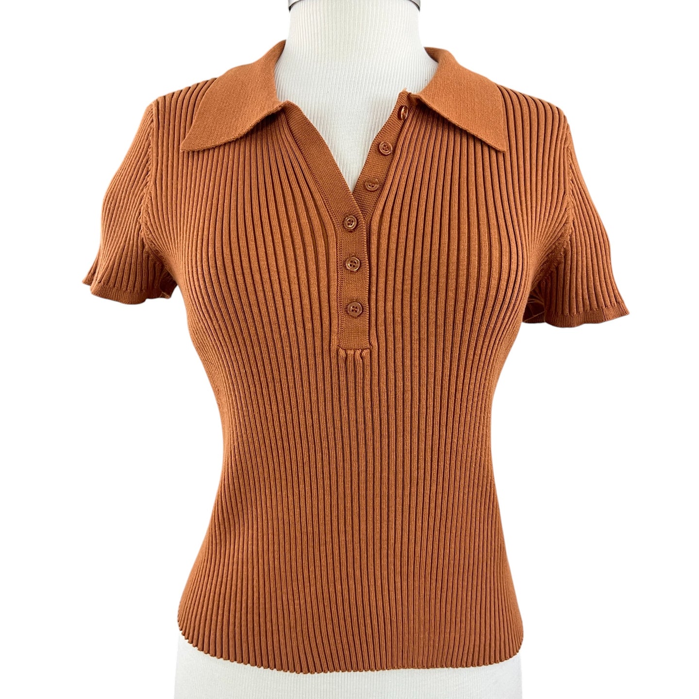 Vintage Calvin Klein 3/4 Button Collar Short Sleeve Knit Top Size Lg
