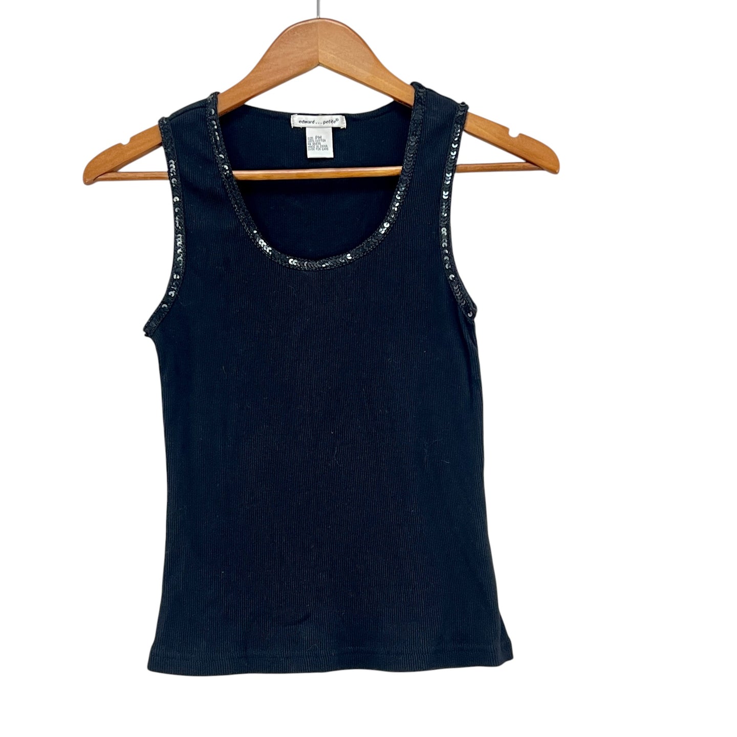 Y2K Black Cotton Ribbed Sequin Tank Top PM Petite Medium