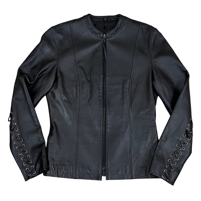 Cropped Black Leather Jacket Size XS