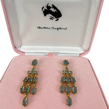 Load image into Gallery viewer, Camrose and Kross Audrey Hepburn Blue Rhinestone Long Dangle Earrings 
