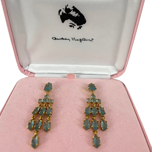 Camrose and Kross Audrey Hepburn Blue Rhinestone Long Dangle Earrings 