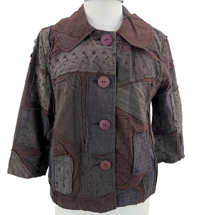 Brown Embroidered Patchwork Jacket Size Medium