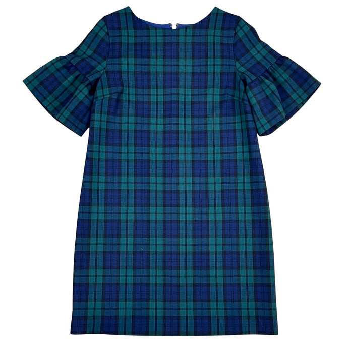 Blue & Green Tartan Plaid Flare Sleeve Sheath Dress Size 4