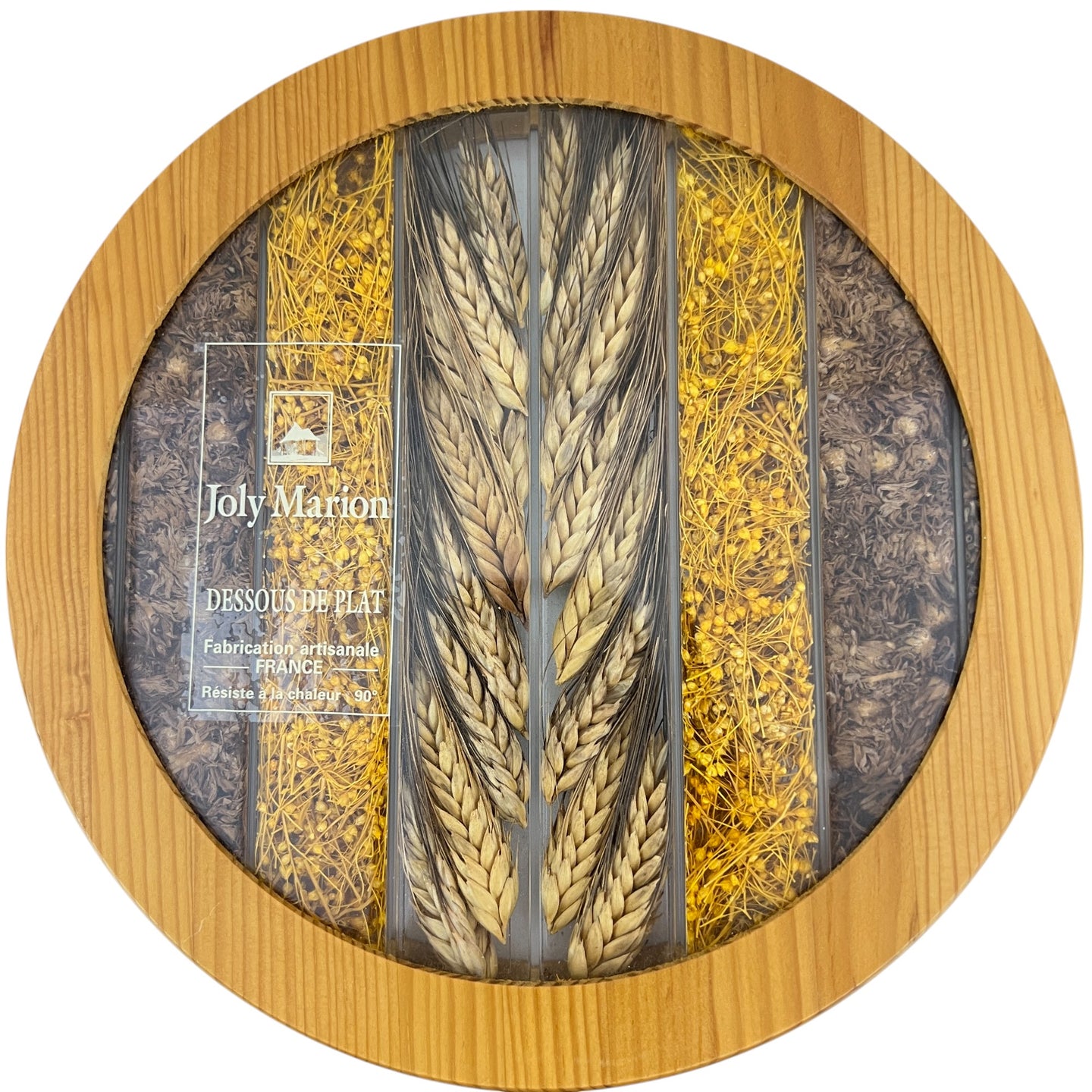 France Wood Clear Tray with Dried Grain Flowers Herbs