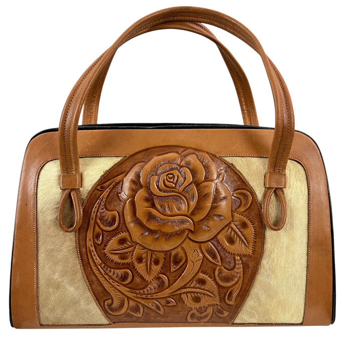 Vintage 70s Hand Tooled Leather Satchel