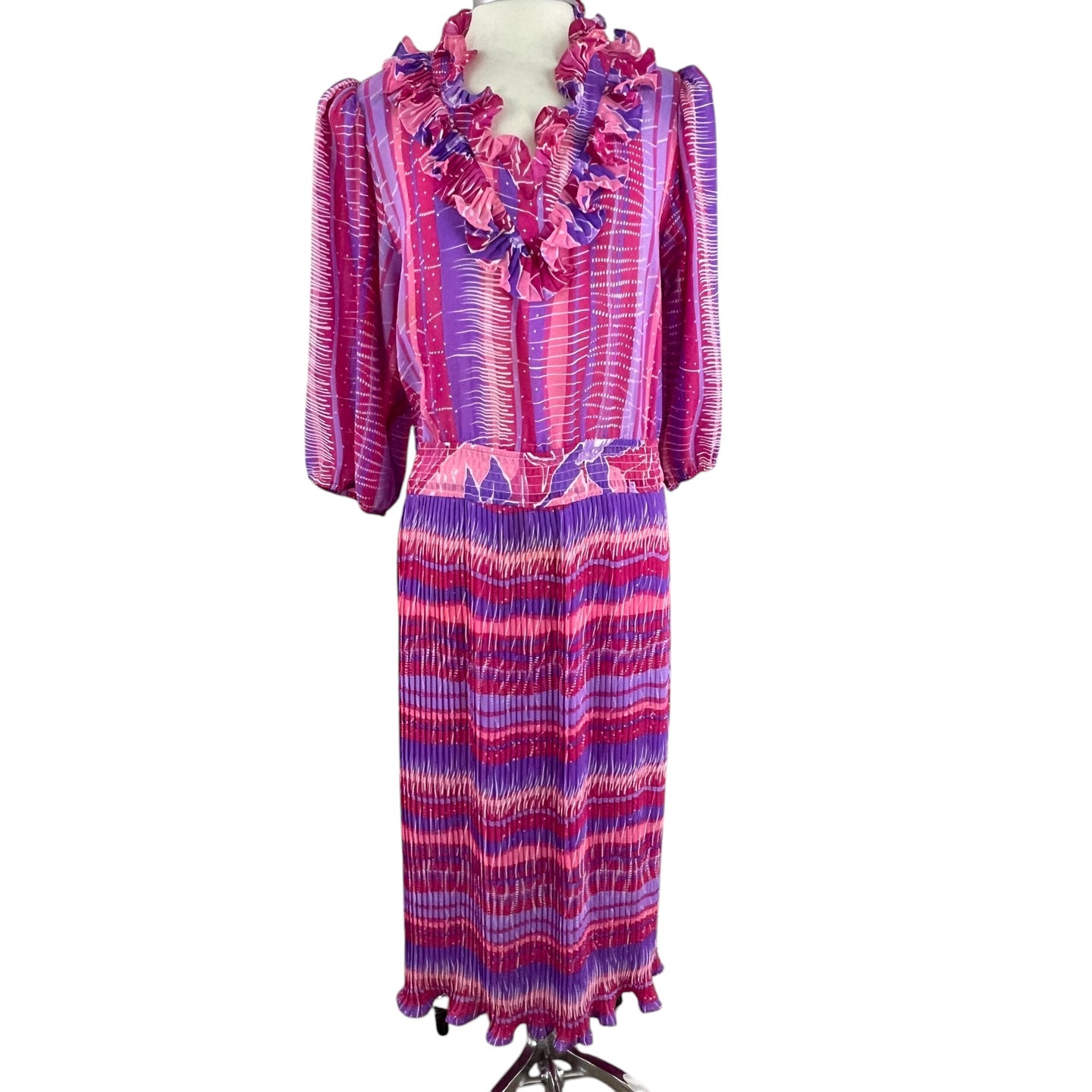 Vintage 80s Pink Ruffle Boho Maxi Dress Size M