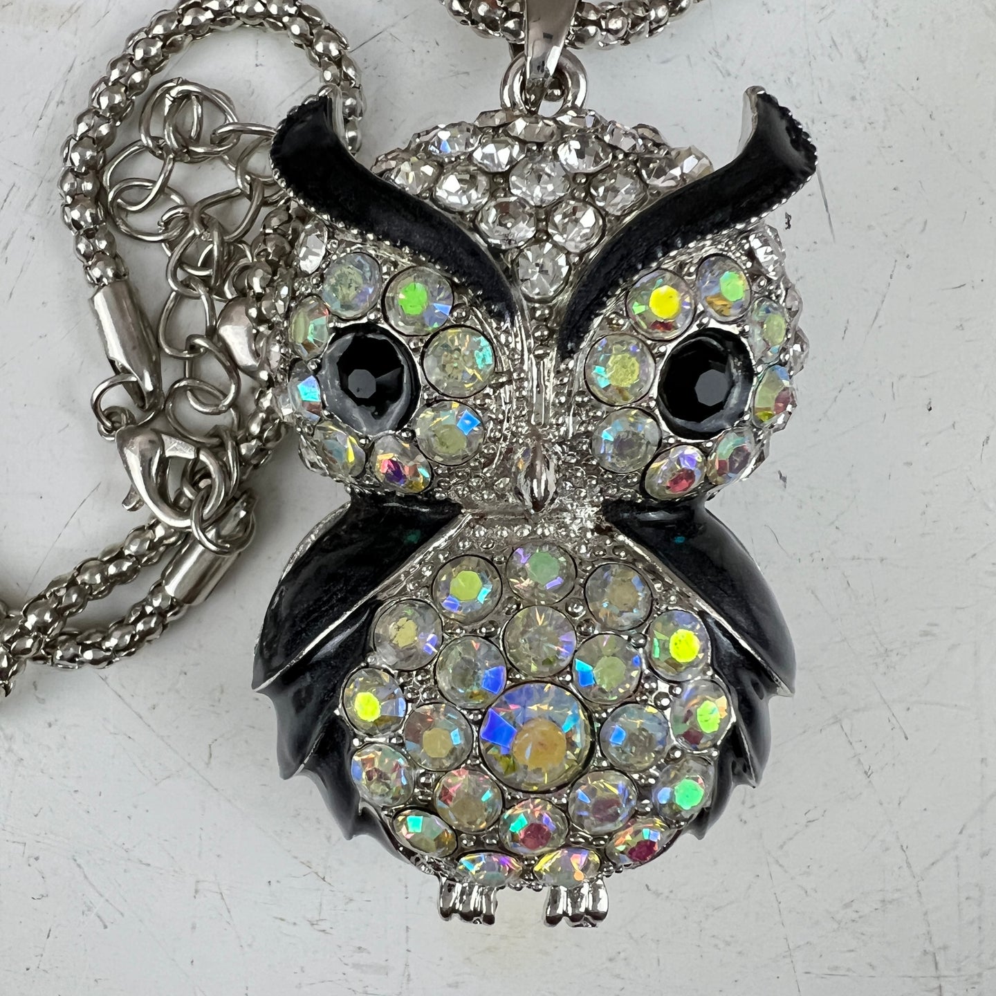 Betsey Johnson Sparkling Rhinestone Owl Pendant Necklace 30