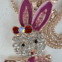 Load image into Gallery viewer, Betsey Johnson Sparkly Pink Bunny Rhinestone Pendant Necklace 30&quot;
