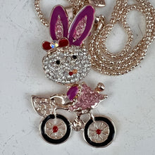 Load image into Gallery viewer, Betsey Johnson Sparkly Pink Bunny Rhinestone Pendant Necklace 30&quot;
