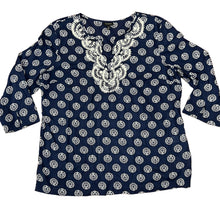 Load image into Gallery viewer, Talbots 100% Cotton Embroidered Beaded Navy Blue Tunic Size XL
