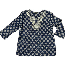 Load image into Gallery viewer, Talbots 100% Cotton Embroidered Beaded Navy Blue Tunic Size XL
