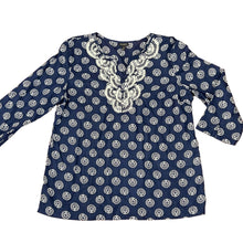 Load image into Gallery viewer, Talbots 100% Cotton Embroidered Beaded Navy Blue Tunic Size XL
