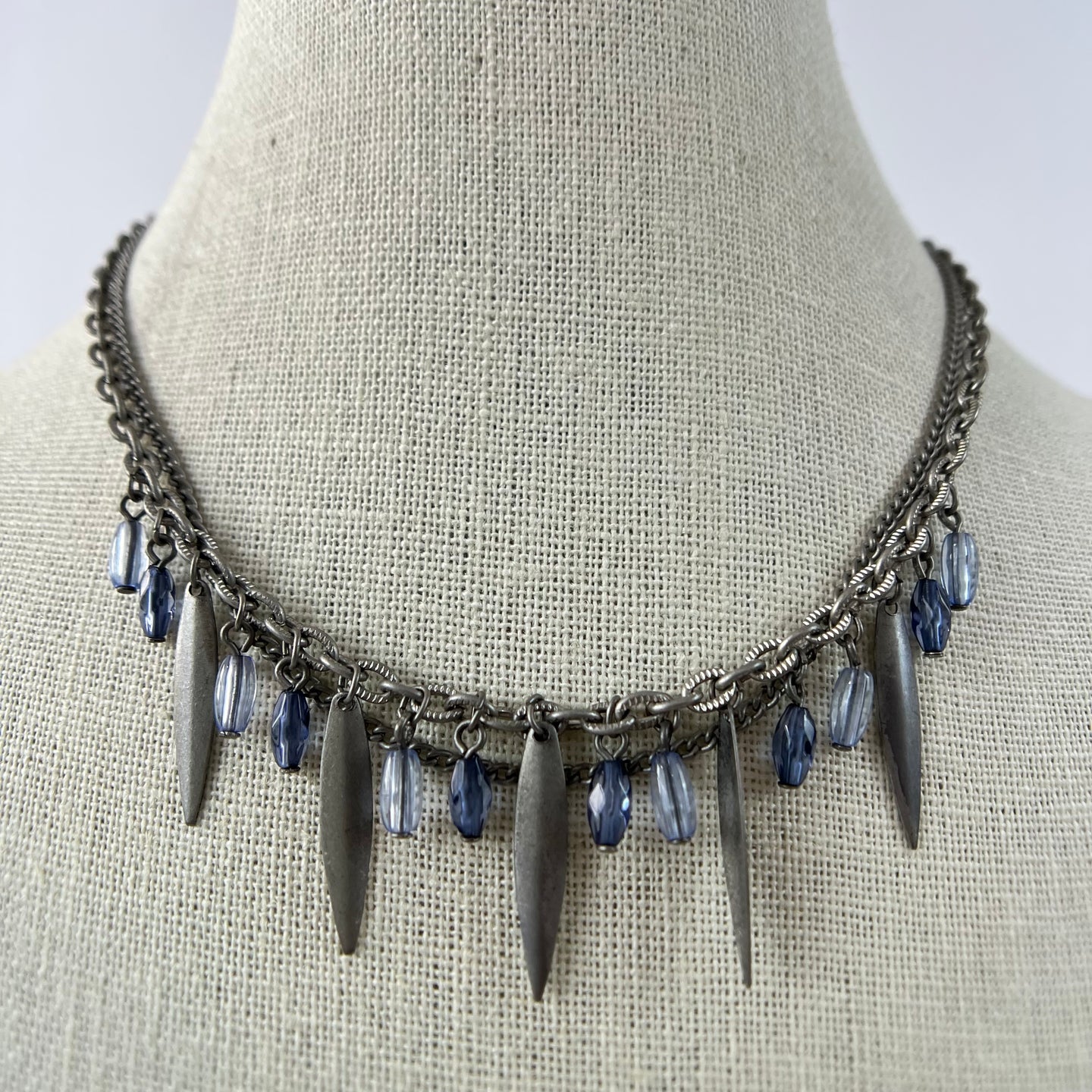 Double Strand Silver Tone Fringe Womens Necklace 19