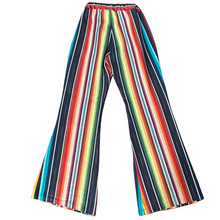 Load image into Gallery viewer, Silverado Striped Bell Bottom Pants Size Small/Medium. 100% Cotton. Elastic waistband. Made in the USA. Rasta color bell bottoms. 
