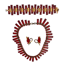 Load image into Gallery viewer, Mid-century red fringe enamel necklace. 
