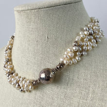 Load image into Gallery viewer, Multi Strand Rice Pearl Necklace with Sterling Silver Accents Toggle Closure
