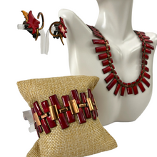 Load image into Gallery viewer, Mid Century Red Enamel &amp; Copper Jewelry Set
