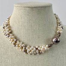 Load image into Gallery viewer, Multi Strand Rice Pearl Necklace with Sterling Silver Accents 17&quot;

