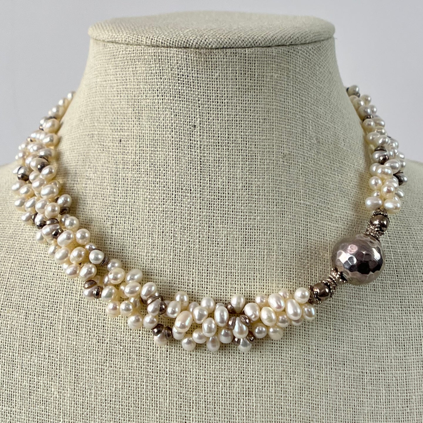 Multi Strand Rice Pearl Necklace with Sterling Silver Accents 17
