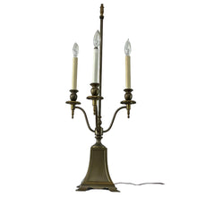 Load image into Gallery viewer, Vintage Brass Bouillotte 3 candlestick Table Lamp
