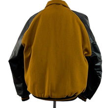 Load image into Gallery viewer, Vintage Leather Letterman Jacket Black and Mustard Yellow Size Medium
