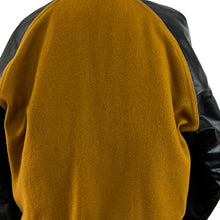 Load image into Gallery viewer, Vintage Leather Letterman Jacket Black and Mustard Yellow Size Medium
