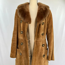 Load image into Gallery viewer, Vintage Penny Lane Long Brown Suede Coat Faux Fur Collar Size Medium
