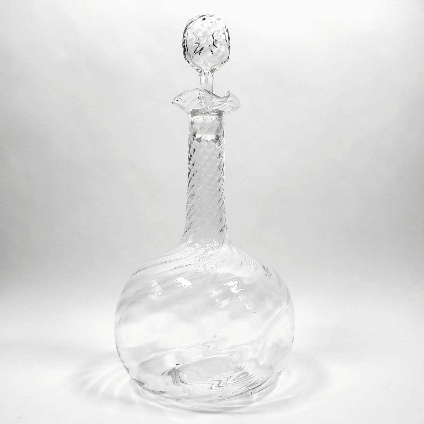 Vintage Glass Decanter with Ruffle Edge Hand Blown Glass.