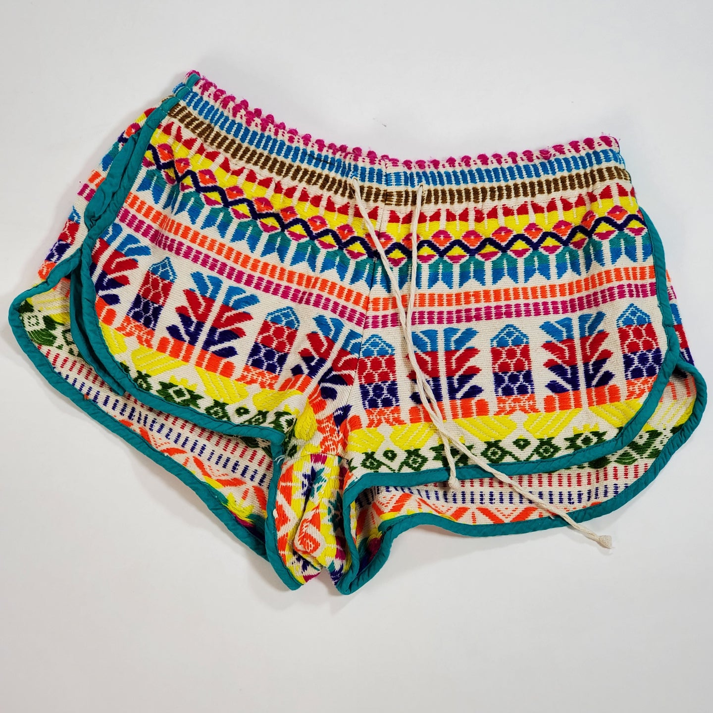 High Waist Embroidered Shorts w Drawstring Size Small Made in India
