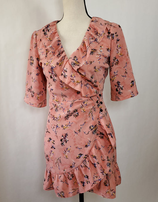 Top Shop Off Duty Ruffle Wrap Dress Floral Pink US 2 UK 6 EUR34