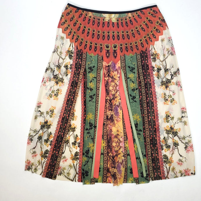90's Vivian Tam Car Wash Panel Skirt w Bird Garden Mesh Pattern Waist 28
