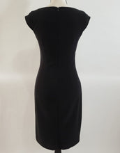 Load image into Gallery viewer, Joseph Ribkoff Black/Beige Boatneck Dress w/ Gold Accents Size 6
