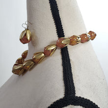 Load image into Gallery viewer, Lenora Dame Gold Foiled Strand Necklace &amp; Earrings w Gold Splattered Beads 18&quot;
