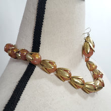 Load image into Gallery viewer, Lenora Dame Gold Foiled Strand Necklace &amp; Earrings w Gold Splattered Beads 18&quot;
